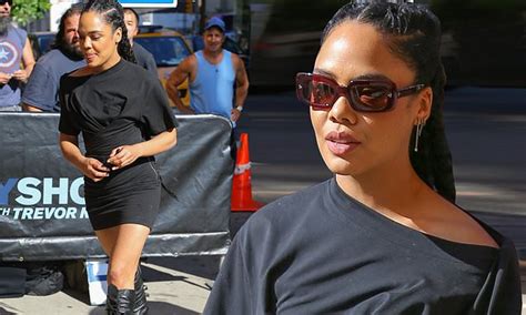 tessa thompson sexy|Tessa Thompson, 35, struts in sexy black dress as she promotes。